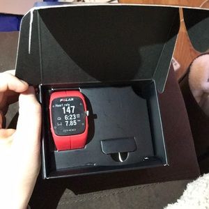 Red Polar M400 fitness tracker